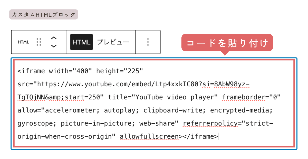 WordPressのカスタムHTMLにコードを貼り付け