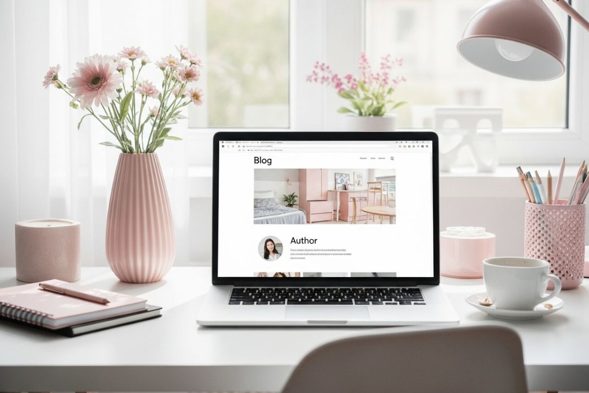 ブログ画面が表示されたノートパソコン