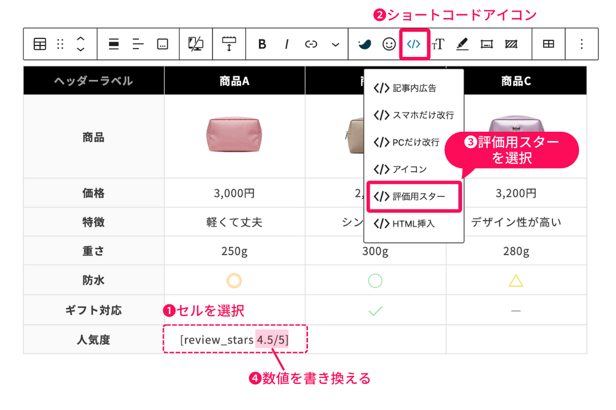 評価用スターの設定画面