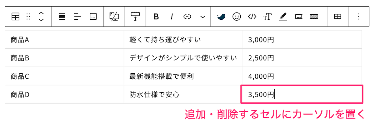 挿入・削除したい行または列を選択