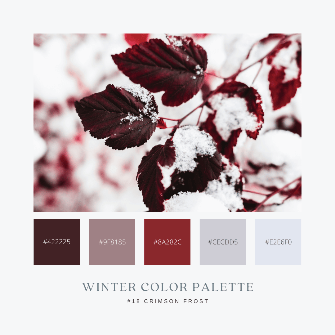 冬のカラーパレット18. Crimson Frost / 紅葉と雪